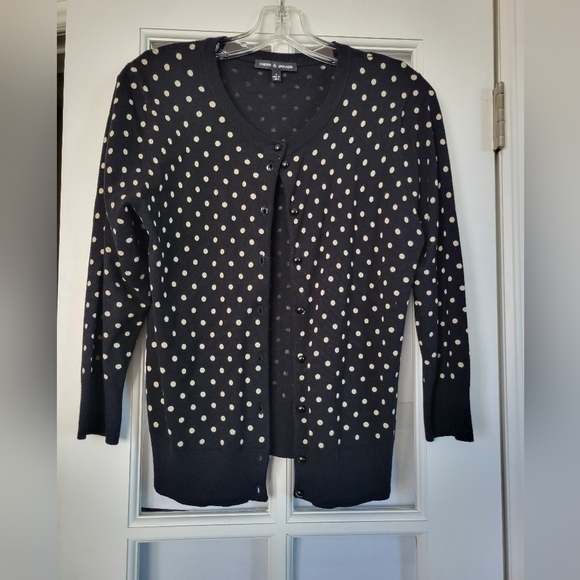 Cable & Gauge black polka dot cardigan sweater size small‎ - Picture 1 of 5